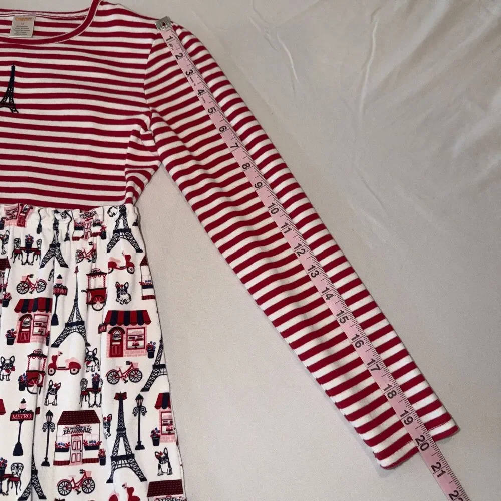 Gymboree Dress Girls Sz 12 Red Blue Fit & Flare Eiffel Tower Paris Frenchie